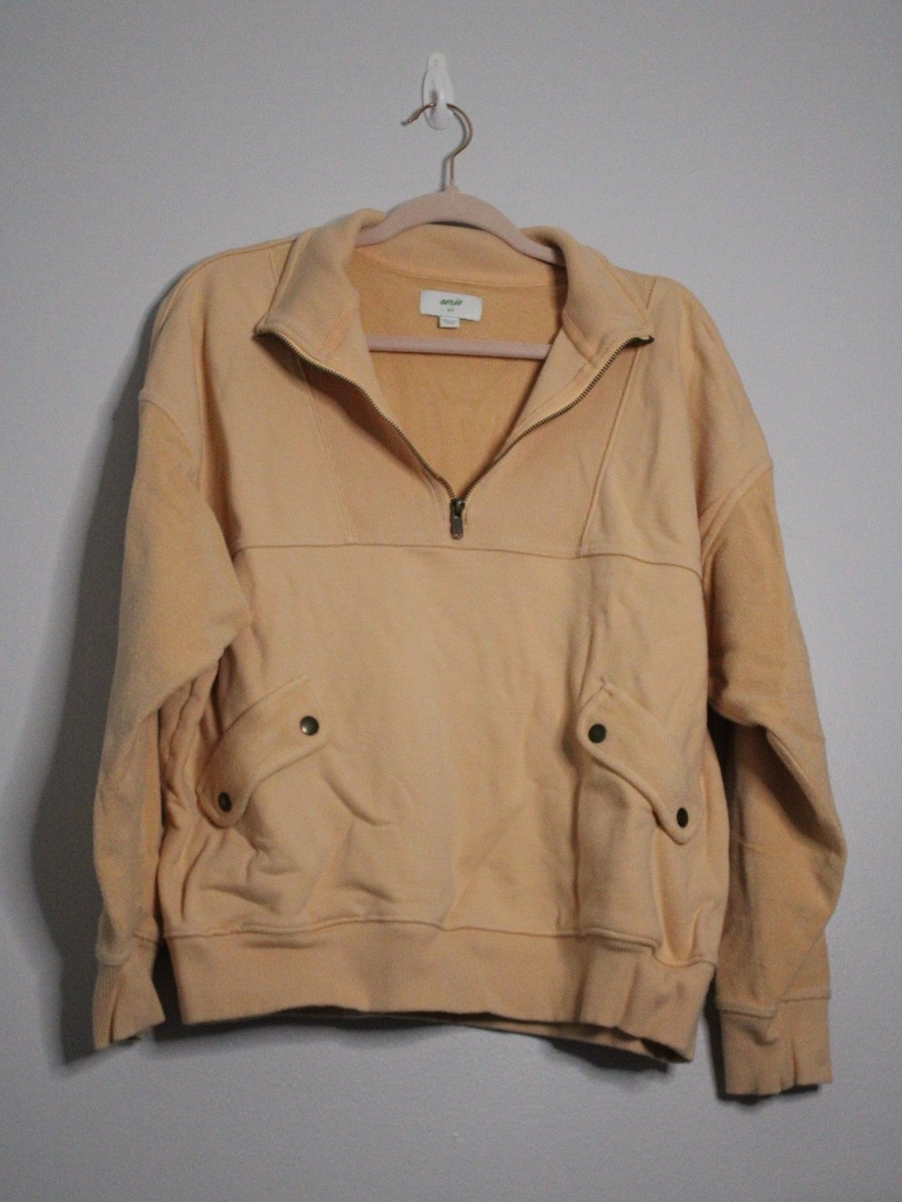 aerie Tan Beige Quarter-Zip Pullover Sweater